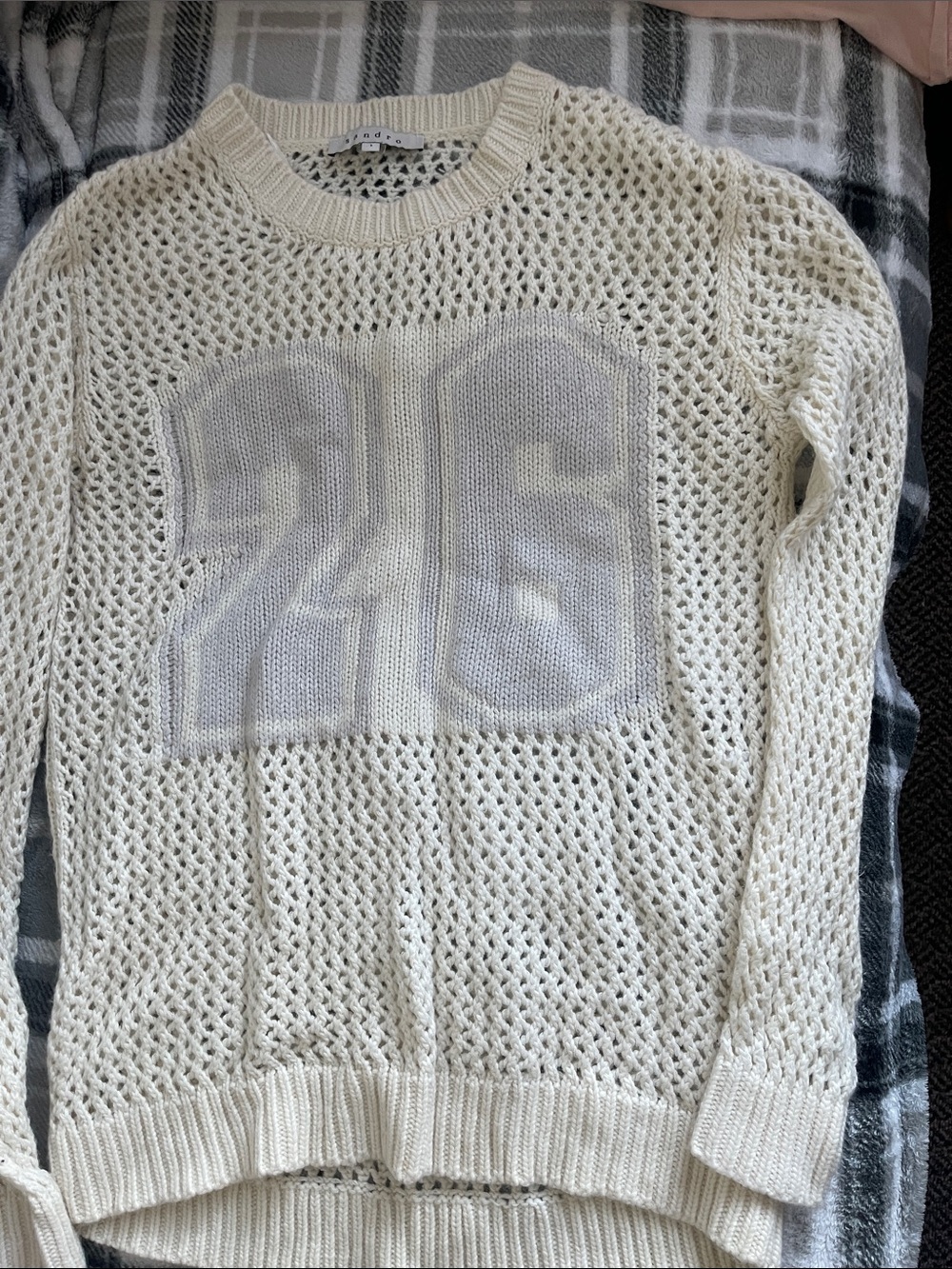 Sandro Cream Open-Knit Crewneck Sweater